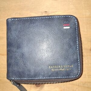 Navy Blue Batsioe Style Leather Zipper Wallet